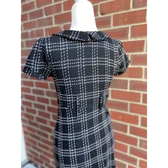 Lucy & Laurel Dress Sheath Plaid Collared Black Grey 4 - Picture 4 of 7